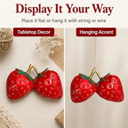 Strawberry Decor Figurine, Double Strawberry Sculpture Home Decor, Red Fruit Decorative Ornament for Kitchen Living Room Coffee Table Shelf Aesthetic Room Decor Unique Gift - Image 2