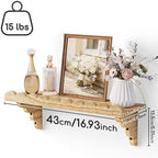 QsQueen Scalloped Wood Wall Shelf – 17 Inch Floating Shelf with Wood Brackets, Easy to Install Rustic Wall Shelf for Living Room, Bedroom, Bathroom, or Any Space - Light Brown - Image 3