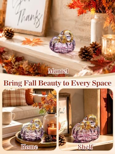 Cosweet 3.5" Handmade Blown Glass Pumpkin for Home Table Mantel Fall Decor - Image 5