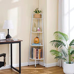 Hoctieon Corner Shelf, 4-Tier Corner Bookshelf, Rustic Corner Ladder Shelf, Industrial Display Shelf for Living Room, Kitchen, Home Office, Balcony, Small Space, Metal Frame, White - Image 6