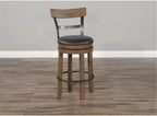 Pemberly Row Set of 3 Natural Brown Wood Bar Unit & 2 Swivel Barstool - Image 4