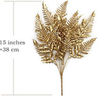 CATTREE Artificial Plants Christmas Decoration, Plastic Golden Boston Plant Fake Simulation Fern Leaves for Wedding Bridal Bouquet Party Indoor DIY Home Office Table Centerpieces Decor - Gold 4 Pack - Image 5