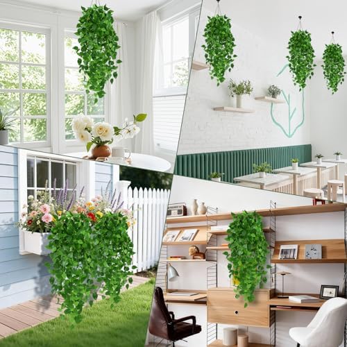 Artificial Pothos Vines 4 Pack, 40" Fake Hanging Plants for Wall Decor Indoor, Lush Heart-Leaf Trailing Vines for Bookshelf Living Room Bedroom Decor - Image 7