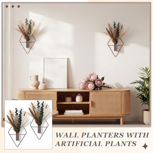 Jexine 4 Pcs Hanging Artificial Planters Wall Decor, Bronze, Pampas - Image 6