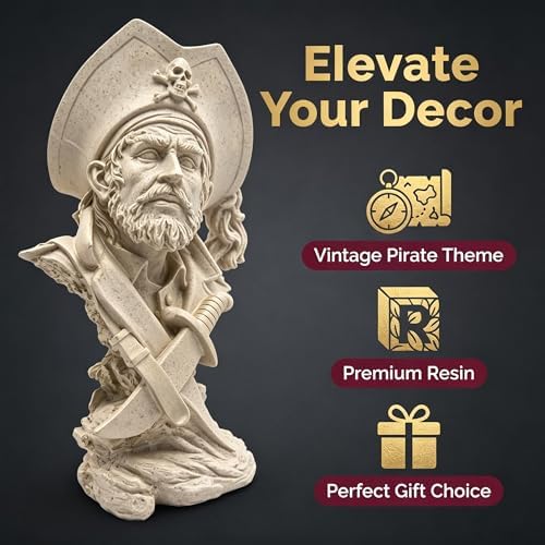 H&W Sandstone Pirate Figurine, Buccaneer Francis Drake Statue Decoration - Image 2