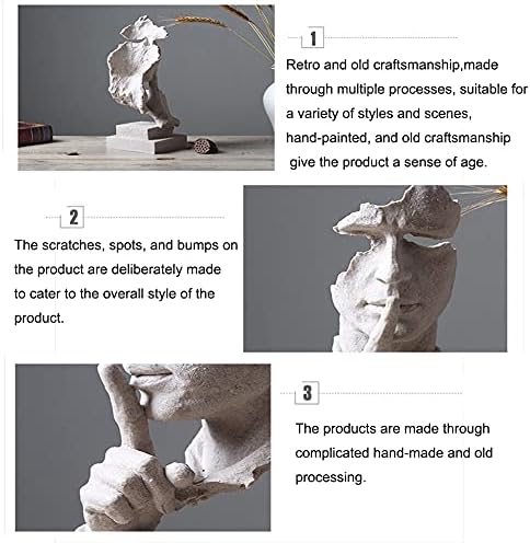 Silence is a Golden Statue Abstract Sculpture,Thinker Statue,Mens Office Home Decor Modern Retro Creative Home Living Room Resin Upper Body Character Decorations 4.7 x 4.3 x 13.7in - Image 4