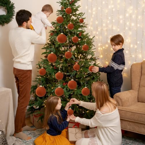 46Pcs Velvet Christmas Ball Ornaments Set - Flocked Shatterproof Christmas Tree Decorations Classic Hanging Ornaments with Rope for Xmas Wreath Holiday Home Decor (Multi-Size, Orange) - Image 6