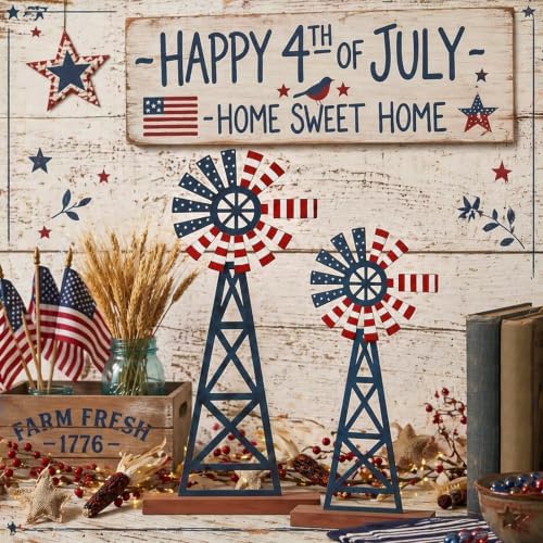 Tandefio 2 Pcs 11.8 Inch Metal Patriotic Farmhouse Windmill Tabletop Decor - Image 4