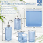 Blue Bathroom Accessories Set, 3.5 Gal Trash Can with Press-Top Lid, Glass Bathroom Set Inclued Soap Dispenser, Toothbrush Holder, Tumbler, Qtip Holders, Vintage Bathroom Sink Set Cute Bathroom Decor - Image 2