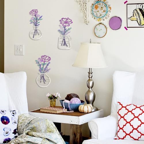 ARTINME 3 Pieces Metal Flowers Wall Arts - Rustic Farmhouse Decor Minimalist Flower Wall Decors for Living Room Bathroom Kitchen Bedroom Dining Room - Housewarming Gifts (Purple) - Image 6