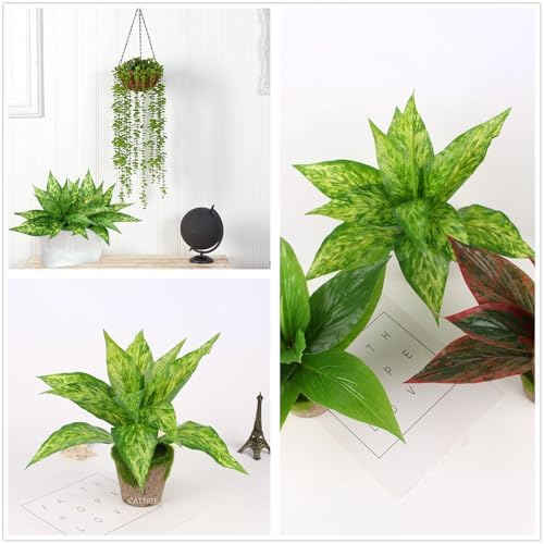 CATTREE Artificial Plants Outdoor Shrubs, Fake Agave Plant Faux Grass Plastic Leaves Greenery Bushes Home Decor Garden Wedding Party Decorations Indoor Yard UV Resistant Planter Filler - Yellow 4 Pack - Image 4