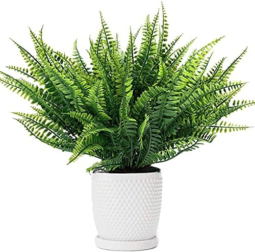 Artificial Boston Fern Plant Bushes, Plastic Shrubs Grass Leaves Fake Plants Outdoor Indoor Greenery Home Garden Décor UV Resistant Table Centerpieces DIY Decoration Planting Filler 8 Pack - Image 2