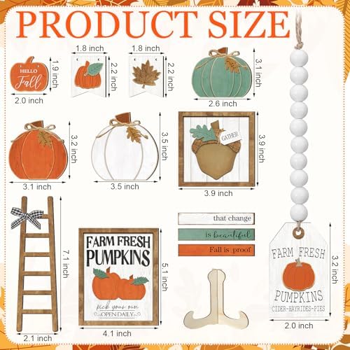 Reallnaive 18 Pcs Fall Tiered Tray Decor Set Classic Wood Signs - Image 3