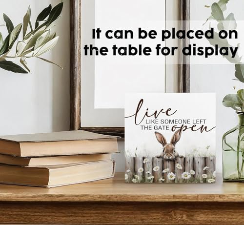 Farmhouse Rabbit Sign - Farmhouse Cottagecore Animal Office Kitchen Bedroom Decor,Rustic Farm Live like Someone Left the Gate Open Home Decor Signs,Duck Gifts for Women 6x6 - Image 3