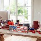 COCHIE Vintage 4th of July Decorations for Office, Home, Table, Mantel, Shelf, Desk, 4 x 11 Inch USA Flag Star Sign, Wooden Fourth of July Decor, Farmhouse Red Blue White Patriotic Centerpiece (Flag) - Image 3
