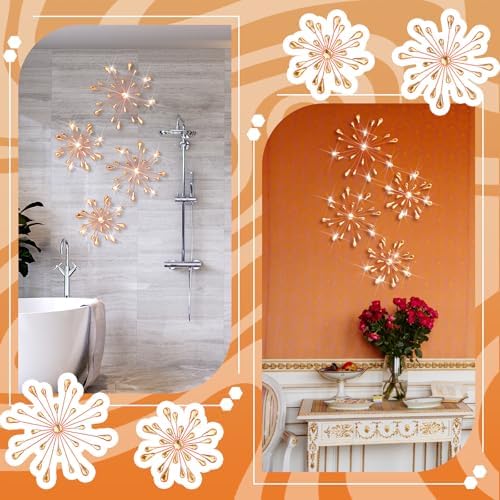 Hicarer 4 Pcs Starburst Wall Decor, Bling Metal Wall Art, Orange - Image 6