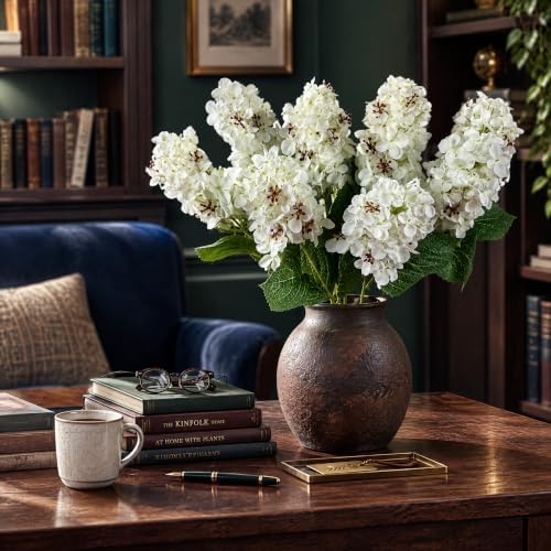 Ttranewsoo Hydrangea Artificial Flowers,Fall Hydrangeas Artificial Flowers, Fake Fall Dried Hydrangea Decoration,Faux Silk Flower with Stems Winter Decor Without Vase White 8PCS - Image 3