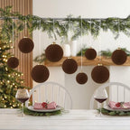 46Pcs Velvet Christmas Ball Ornaments Set - Flocked Shatterproof Christmas Tree Decorations Classic Hanging Ornaments with Rope for Xmas Wreath Holiday Home Decor (Multi-Size, Brown) - Image 7