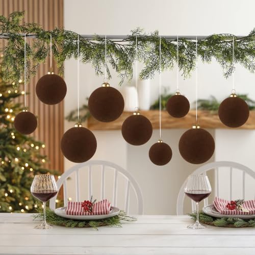 46Pcs Velvet Christmas Ball Ornaments Set - Flocked Shatterproof Christmas Tree Decorations Classic Hanging Ornaments with Rope for Xmas Wreath Holiday Home Decor (Multi-Size, Brown) - Image 7