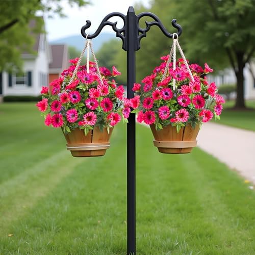 Rose Red Artificial Morning Glory Flowers for Outdoor Planters, Premium UV Resistant Silk Faux Flowers for Porch, Hanging Basket & Window Box, Summer Garden Decor, No Pot, 13.3 Inch, 4 Bundles - Image 6