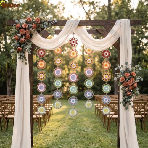 DrCor Colorful Rainbow Boho Wall Decor - Crochet Mandala Dream Catcher - Image 6