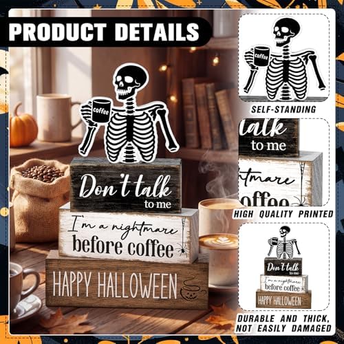 4 Pcs Halloween Coffee Table Decor Skeleton Nightmare Before Coffee Sign - Image 4