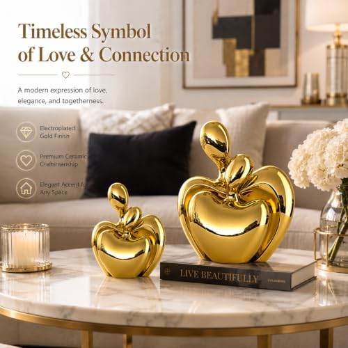 XMGZQ Hugging Couple Statue Ceramic Lover Figurine Home Decor is a Romantic Gift for Her on Wedding Anniversary and Valentines, TV Stand Decoration Knick Knacks for Shelves (Gold, 7in) - Image 6
