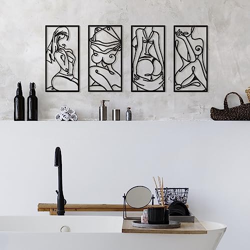 Bakovity Black Metal Bathroom Wall Decor Minimalist Line Art Wall Decor Black Abstract Modern Wall Art for Bathroom Living Room Bedroom (4 Pcs,17 x 9 in) - Image 4