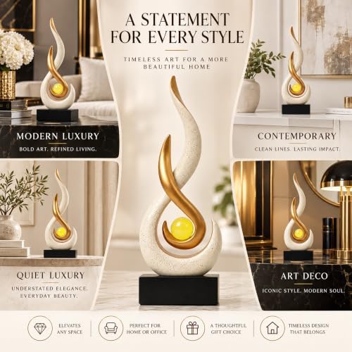 FJS Beige Abstract Flame Sculpture for Living Room Coffee Table Decor - Image 6