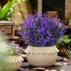 XLFAQXM 8 Pack Artificial Plants Flowers Grass Shrubs Lavender No Fade Faux Plastic Flowers Outdoor for Farmhouse Garden Porch Patio Indoor Wedding Decoration Greenery Fake Plants uv Resistant - Image 2
