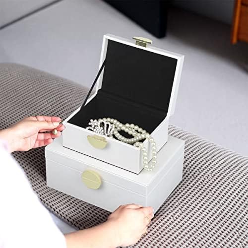 HofferRuffer Faux Leather Jewelry Boxes, Decorative Boxes Storage Accessory Organizer with Gold Hardware Decor, Classic Vegan Leather Set of 2 Pieces (White) - Image 3