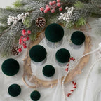 46Pcs Velvet Christmas Ball Ornaments Set - Flocked Shatterproof Christmas Tree Decorations Classic Hanging Ornaments with Rope for Xmas Wreath Holiday Home Decor (Multi-Size, Dark Green) - Image 3
