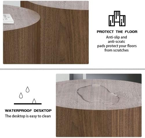 Small Coffee Table Nesting End Table Set of 2, Round Coffee Table Wood Side - Image 4