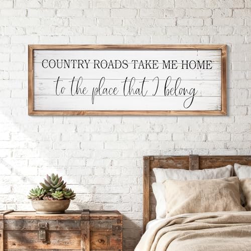Country Roads Take Me Home Wall Sign, 42''×15'' Large Farmhouse Country Wall Art with Solid Wood Frame, Vintage Western Boho Decor for Home (Brown) by JUMBOHUMBLE