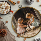 CUANFDDSF Vintage Farmhouse Girl and Chickens Round Wall Art, Rustic Cottagecore Kitchen Framed Hanging Wall Decor, Country Animal Scene Canvas Prints Decorations for Farm House Room, 10x10 Inch - Image 6