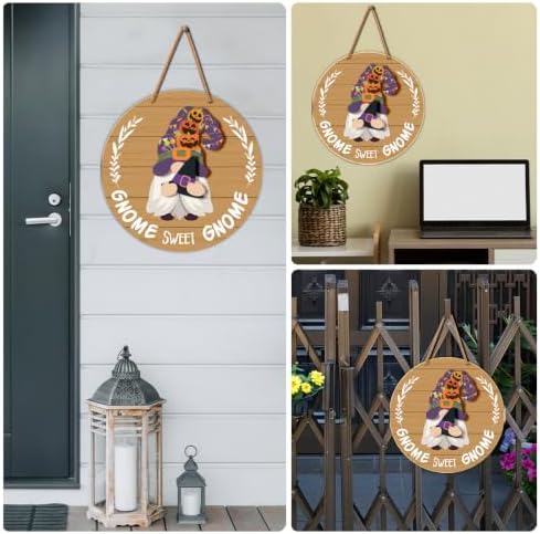 Interchangeable Gnome Welcome Sign Fall Halloween Door Decor, Tan - Image 6