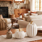 2Pcs Resin Pumpkin Figurines, Gold Stripe Fall Thanksgiving Decor - Image 3