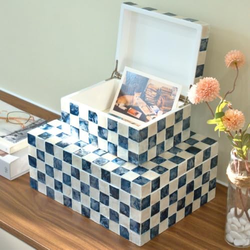 Chi An Home 12"x8" Decorative Capiz Boxes Keepsake Trunk, Navy Blue, Set 2 by ChiAnHome