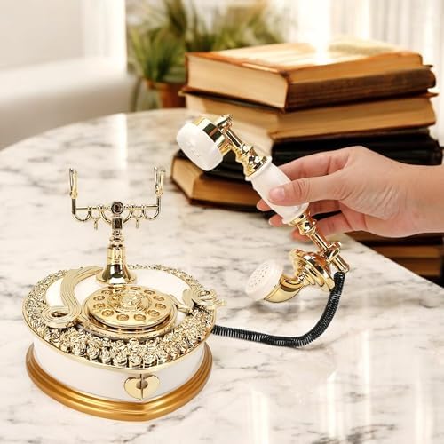 Big Vintage Telephone Jewelry Box 7x8" with Drawer - Heart Shaped Trinket Music Boxes with Retro Dial, Victorian Storage, Cute Antique Gifts for Women, Unique Style Home Decoration, Shelf Decor - Image 3