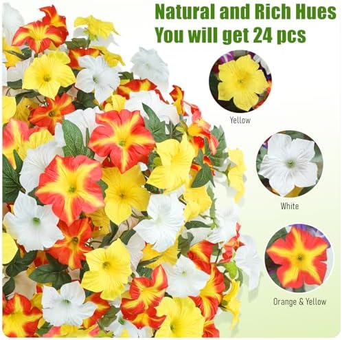 Uieke 24PCS Artificial Outdoor UV Resistant Faux Petunias Fake Fall Flowers - Image 5