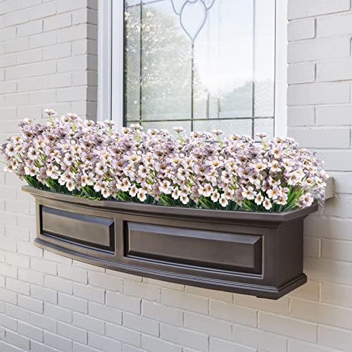 Outdoor Artificial Fake Flowers Plants - 24 Bundles UV Resistant Artificial Violet Plastic Faux Flowers Greenery Shrubs for Outdoor Hanging Plants Garden Porch Window Box Decor (White) - Image 3