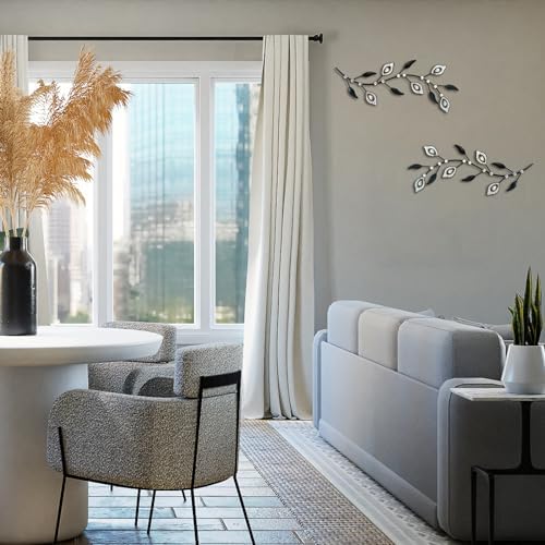 sxnzequnze 2 Set Metal Tree Leaf Wall Art for Home Decor Living Room Bedroom Dining Room Bling Rhinestone, 3D, Iron Branch Hanging Leaf Sculpture Art Pieces -Black 16.5in*6.7in - Image 3