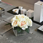 Artificial Peony Silk Flower Centerpieces Faux Floral Arrangement in Glass Vase for Home Wedding Table Decoration (Champagne) - Image 5