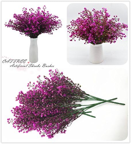 CATTREE Artificial Shrubs Bushes, Plastic Fake Green Plants for Wedding Indoor Decor Home Garden Verandah Kitchen Office Table Centerpieces Arrangements Christmas Decoration Fuchsia 4 pcs - Image 2
