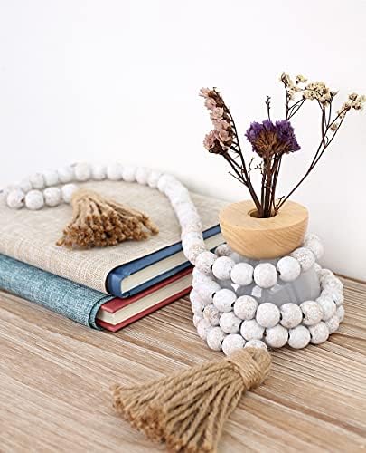 RAMIRABI 58in Wood Bead Garland, Farmhouse Rustic Country Decor, Whitewash - Image 4