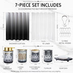 Black Glass Bathroom Accessories Set with Shower Curtain and Liner, 7-Piece Bathroom Decor Set, Soap Dispenser, Toothbrush Holder, Soap Dish, Vanity Tray, Complete Bathroom Makeover Set - Image 2