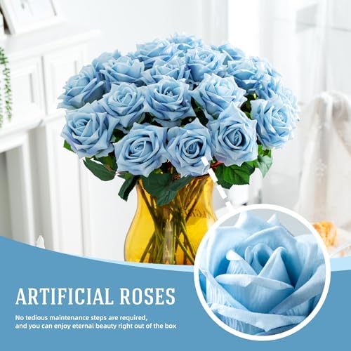 Ttranewsoo 24PCS Blue Artificial Flowers, Realistic Fake Roses with Stems for Blue Floral Arrangements, Party Centerpieces, Events, Bouquets & Home Decor, 16.5 Inch - Image 4