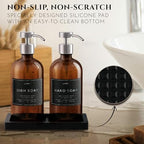 Glass Soap Dispenser Set of 2 (Amber) with Silicone Tray | Hand and Dish Soap Dispenser for Kitchen and Bathroom | 16.8 Oz Glass Bottles with Stainless Steel Pump & 15 Waterproof Labels (Amber/Silver) - Image 3