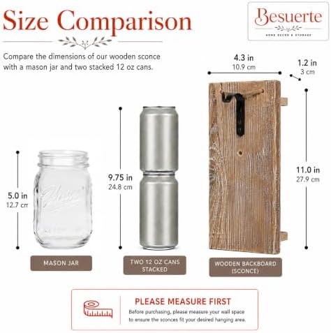 Rustic Mason Jar Sconces Wall Decor, Rustic Brown, Set of 2 - Image 2