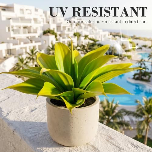 Artificial Agave Faux Agave 12.2In Fake Greenery Outdoor Artificial Plant Fake Plant for Indoor Home Decoration Plastic Plant Outdoor Decor Front Porch Decor Simulation Plants(Yellow,2Pack) - Image 7